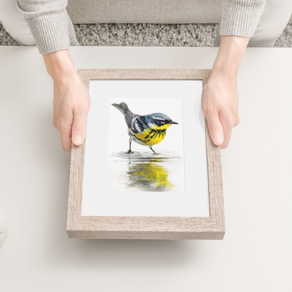 Watercolor Magnolia Warbler Bird Portrait Wall Art Print Poster , Unframed - Picture 6 of 7